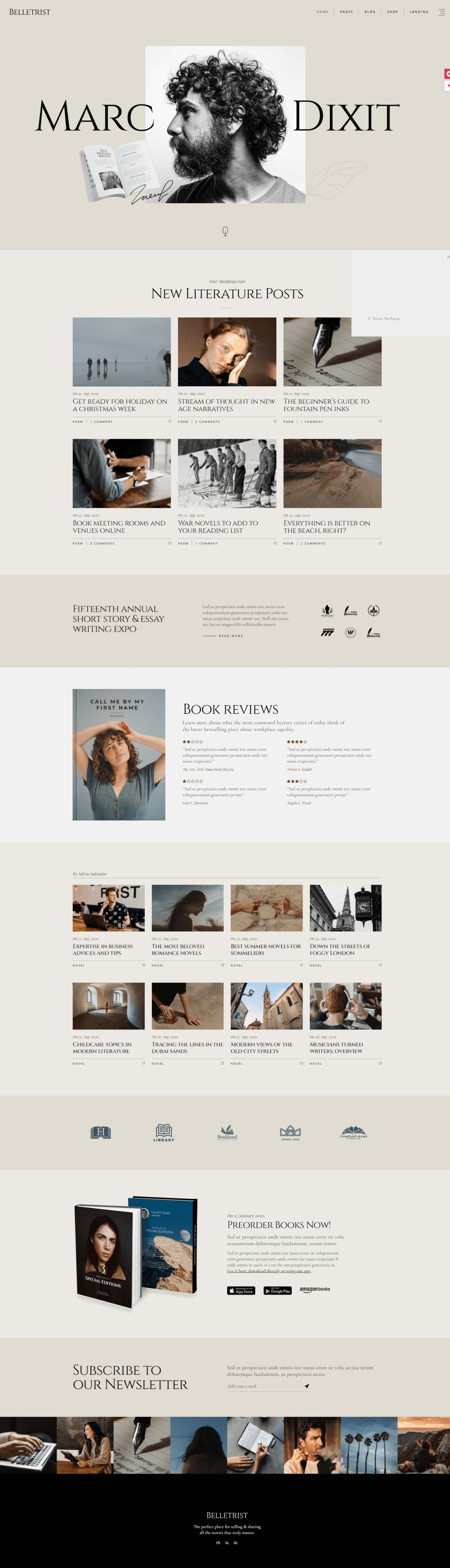 Minimalistyczna strona główna Belletrist – sklep internetowy dla pisarzy oparty na WooCommerce