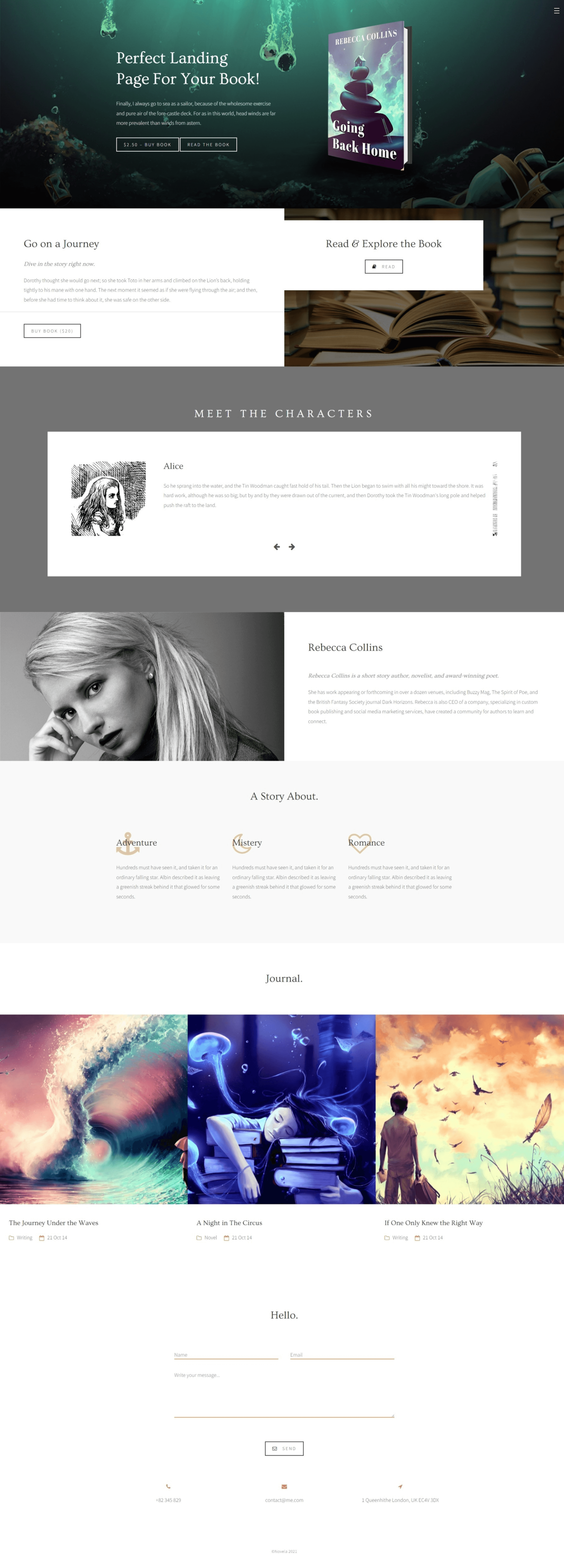 Strona główna Novela – landing page dla książki self-publishera z WooCommerce