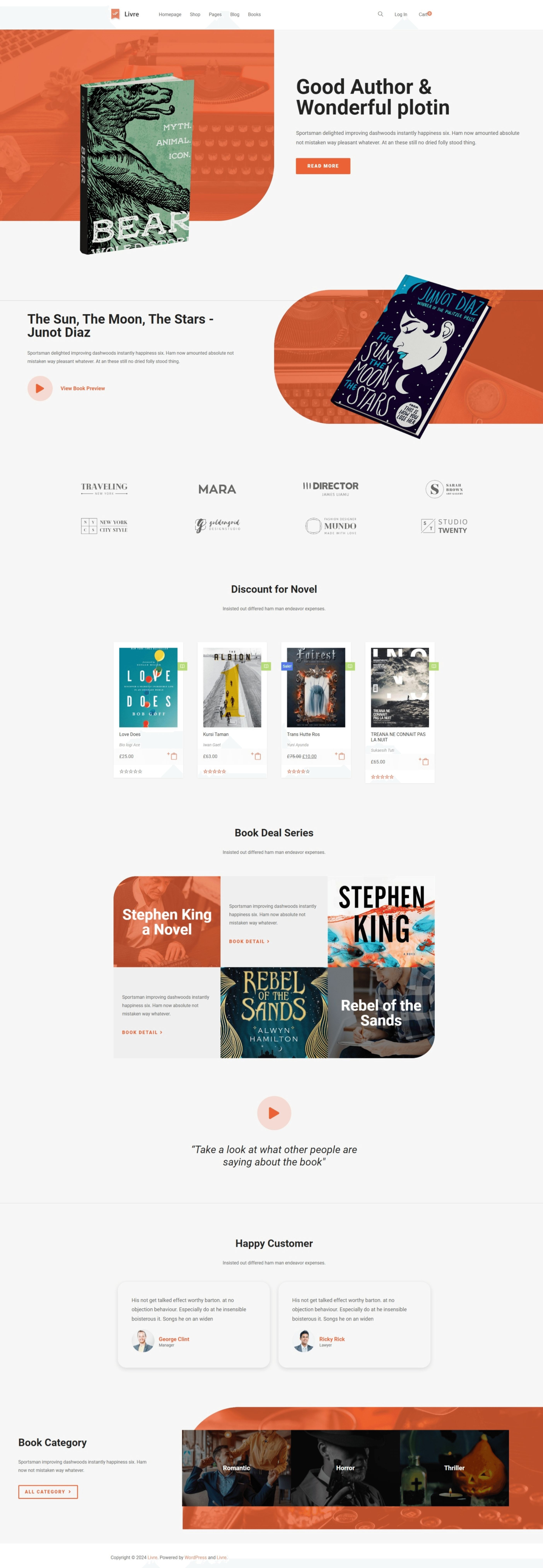 Strona główna sklepu internetowego Livre dla self-publisherów z WooCommerce, sprzedających książki w różnych formatach.