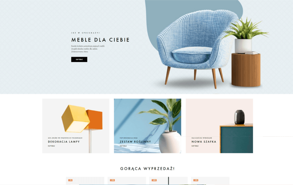 Sklep internetowy oferujący szeroki wybór mebli, intuicyjna nawigacja i responsywny design.