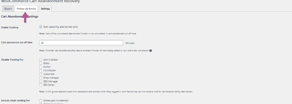 pokazuje jak zmienić  Follow Up Emails dla wtyczki Cart Abandonment w WooCommerce