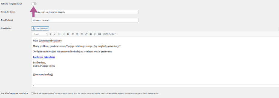 Pokazanie jak włączyć wysłanie emaila dla wtyczki Cart Abandonment w WooCommerce.