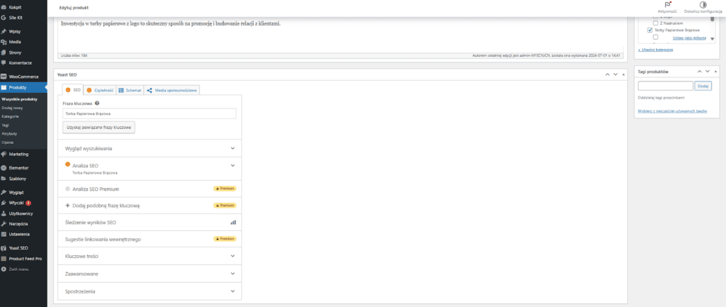 Widok kokpitu narzędzia do pozycjonowania sklepu internetowego 