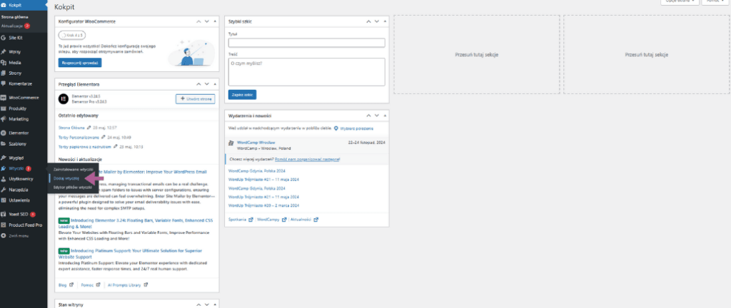 Przejście do instalacji wtyczki w panelu WordPress