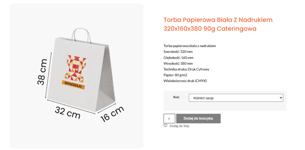 Widok listy życzeń na stronie produktu